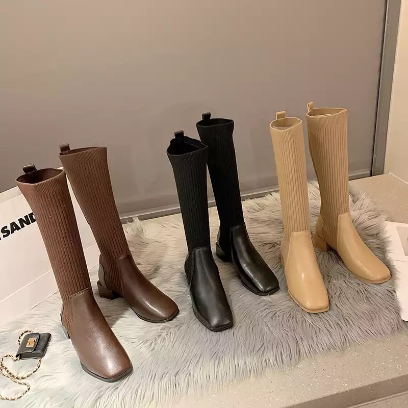 Boots selutut Rajut Wanita Knit Knee Boots