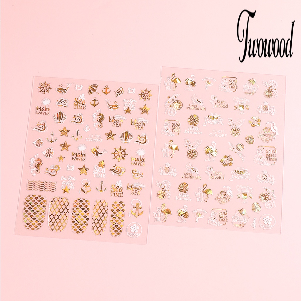 Twowood Stiker Kuku Motif Daun Hijau Untuk Dekorasi Nail Art Stiker Kuku Motif Graffiti 2D Dengan Perekat Untuk Manicure