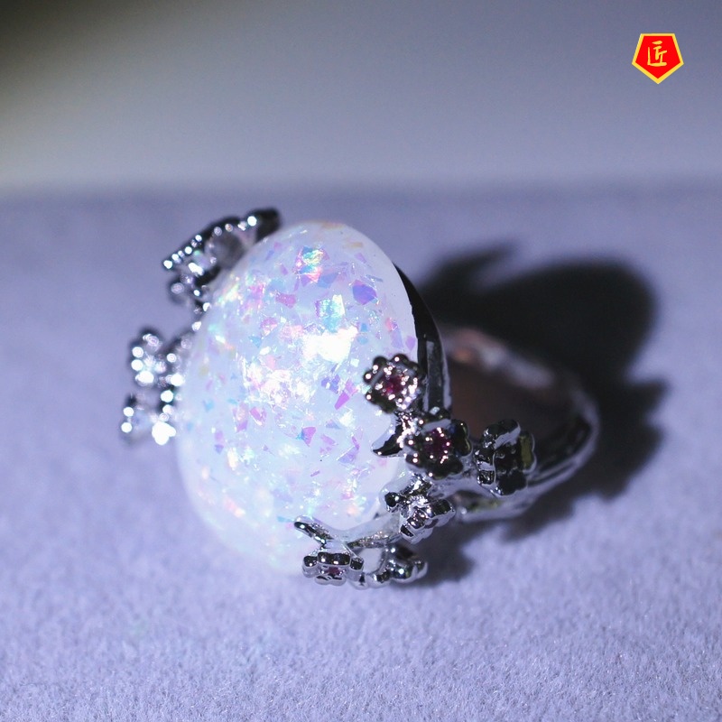 [Ready Stock]925 Silver Inlaid Opal Ring Simple Personality