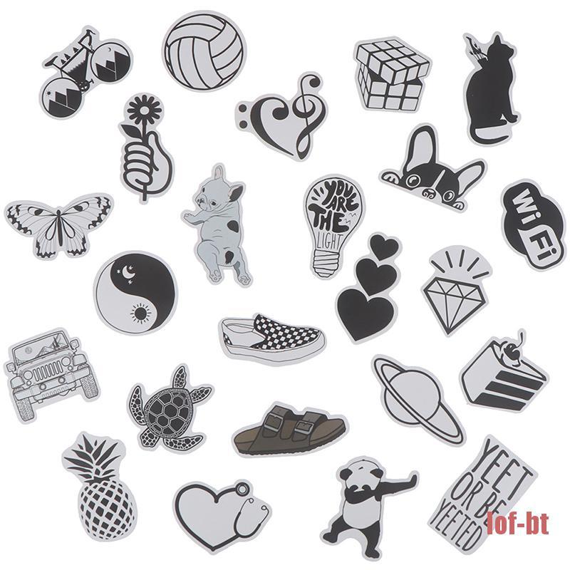 50 Pcs Stiker Warna Hitam Putih Untuk Skateboard Laptop Koper Gitar Sepeda Mobil Bomb