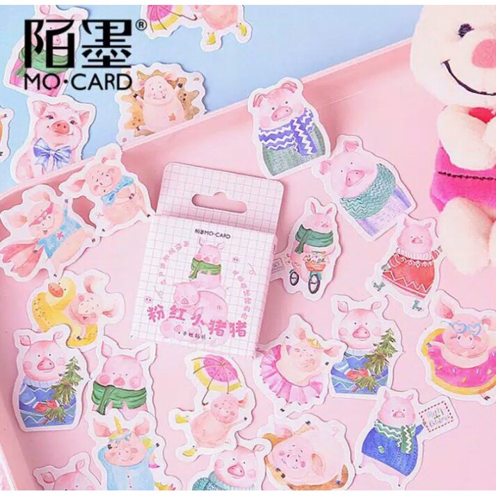 

45pcs aesthetic stiker box Piggy Pink lucu utk dekorasi scrapbook/album