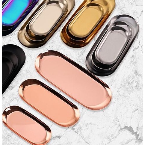 ✻ Gold jewelry tray / oval plate baki nampan gold silver black mini tray - Gold, Medium ☻