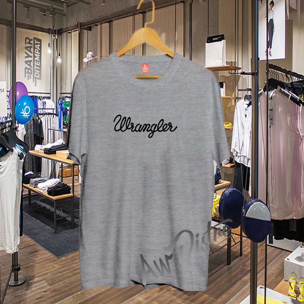 COD Baju Kaos Distro Wrangler Black Premium Quality Lengan Pendek Kaos Tulisan Kaos Kata-Kata Kaos Sablon