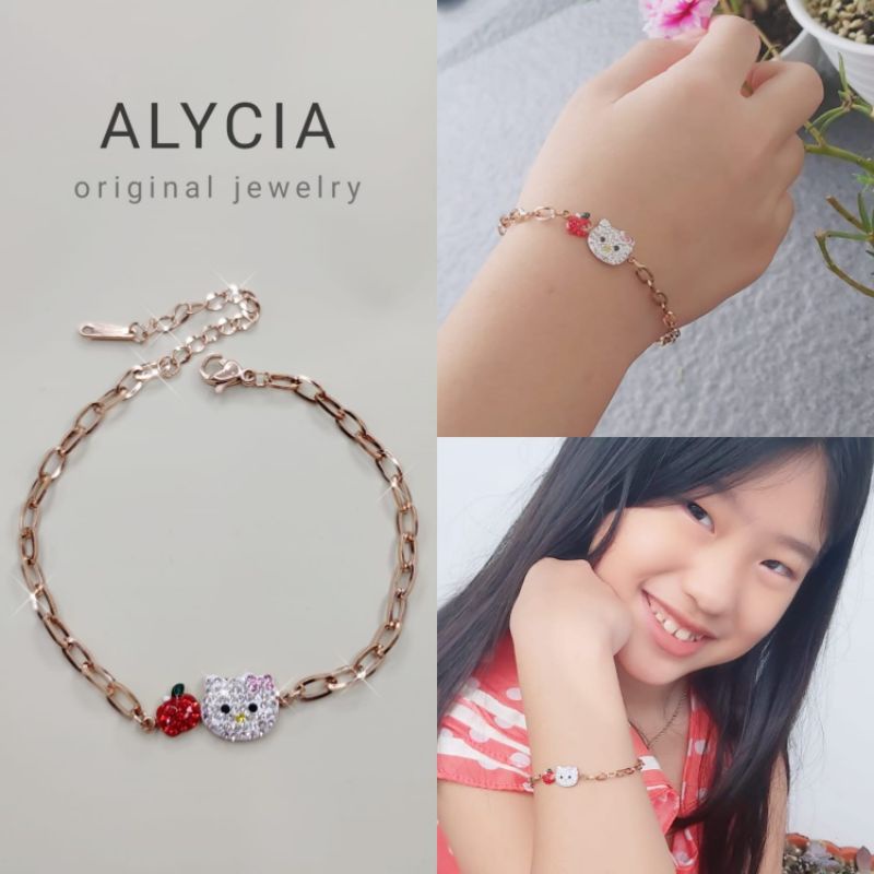 alycia gelang tangan / kaki anak cute kitty anti karat titanium