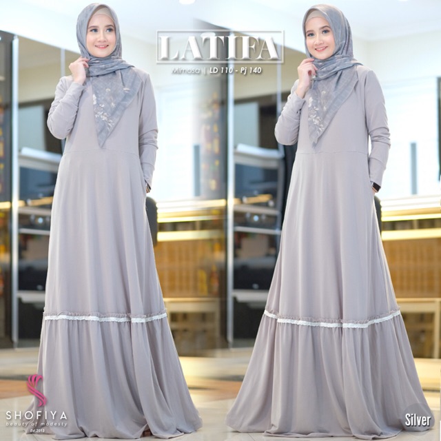 Gamis LATIFA DRESS Kaos Mimosa Polos Melar Renda Jumbo LD 110 Sampai 120 ori Shofiya