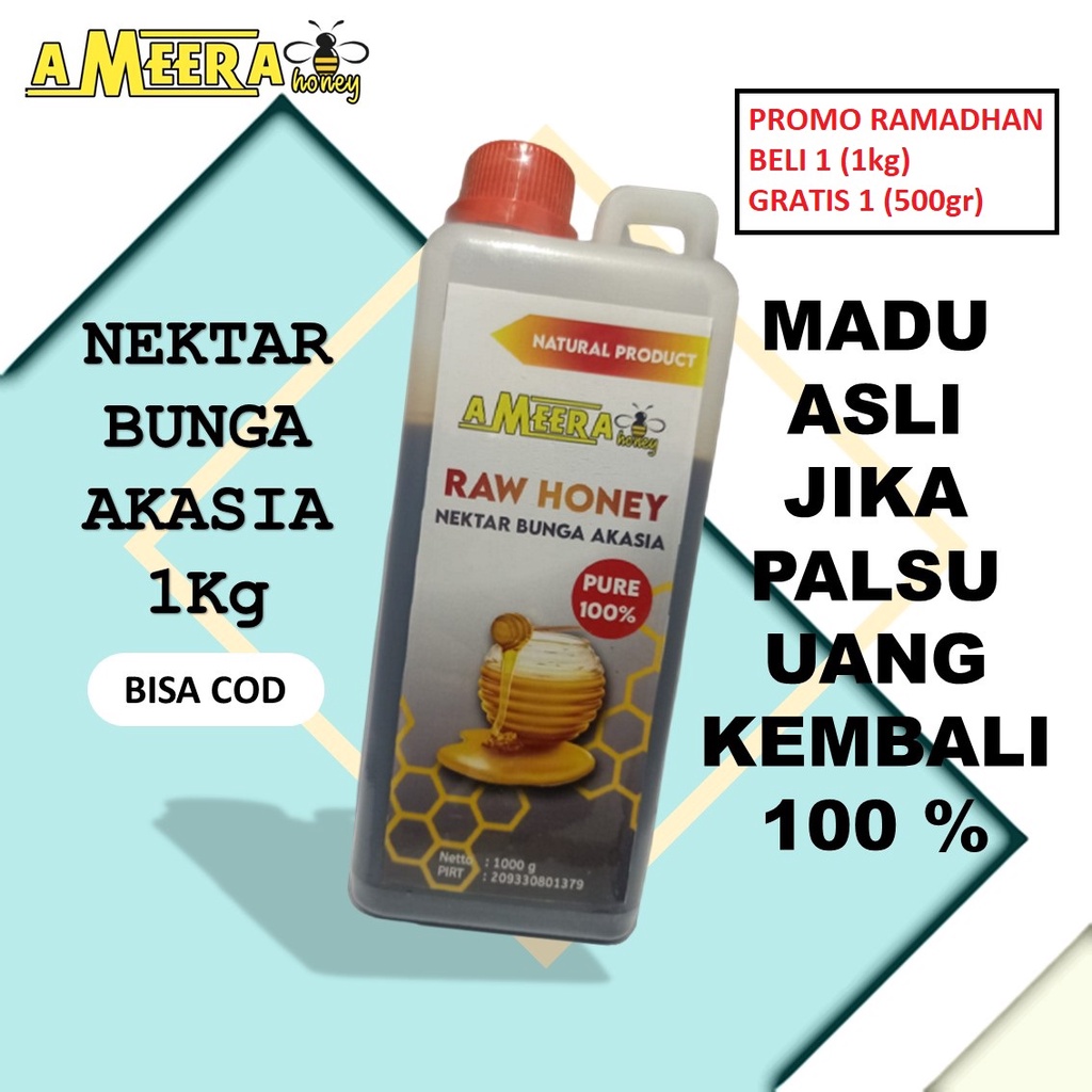 

Madu Murni Asli 1kg Ameera Honey Raw Honey Nektar Bunga Akasia Pure 100% Produk Alami Natural Minuma