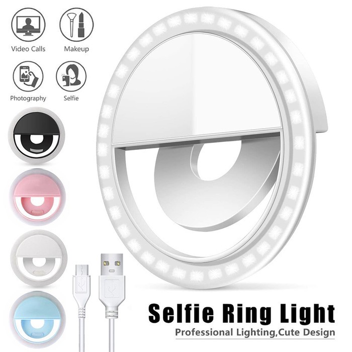 LAMPU SELFIE RING LIGHT JEPIT UNIVERSAL HANDPHONE PUTIH - TERANG