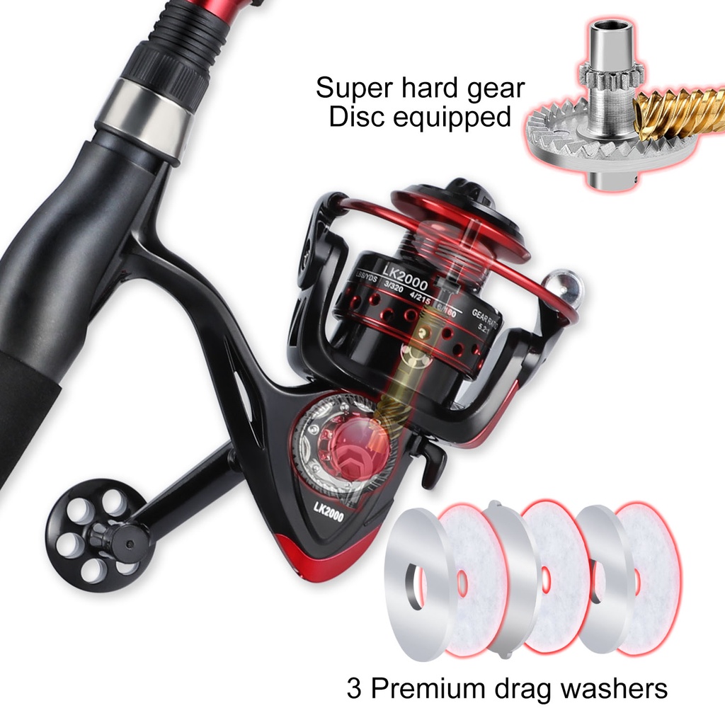 Set Pancing Super Kuat 1.8M 2.1M Pancing Teleskopik Portabel Dan Rasio Roda Gigi 5.2:1 13 BB Fishing Spinning Reel 2000 3000 4000 Pegangan Berubah Kanan/Kiri Untuk Set Pancing Air Tawar Air Laut