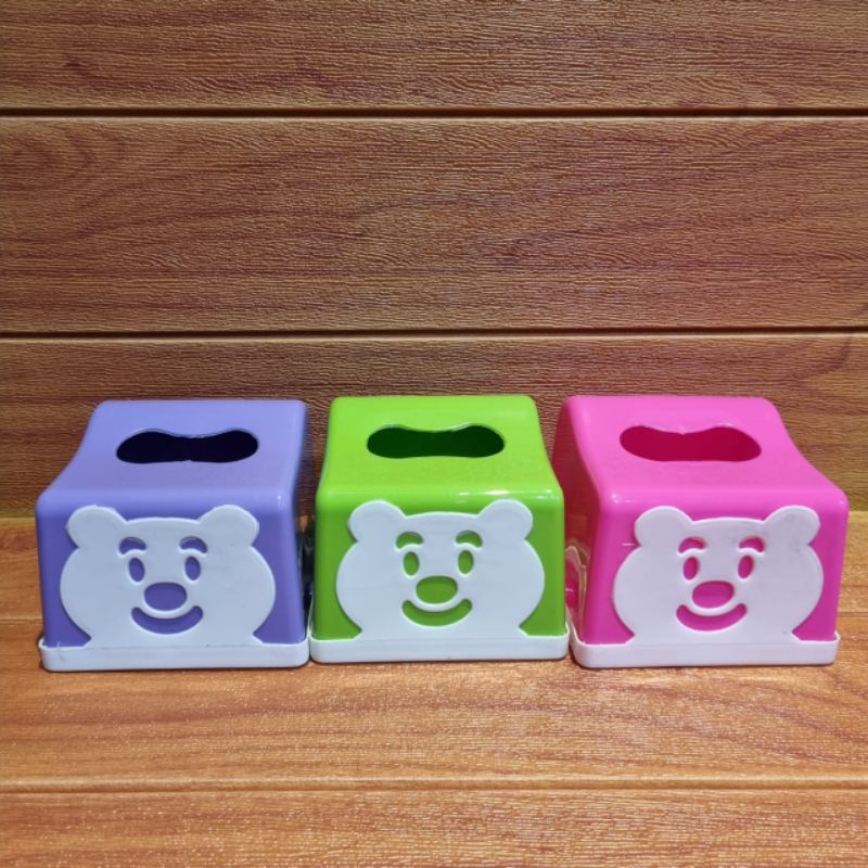 Tempat Tissue Segi Happy Bear / Tempat Tissue Plastik Karakter / Tempat Tisu Kotak / Wadah Tissue Murah