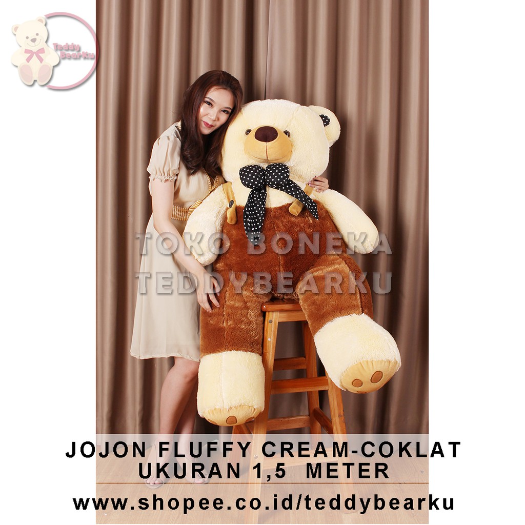 TEDDY BEAR SUPER JUMBO 1,5 METER FLUFFY JOJON PREMIUM CREAM - COKLAT