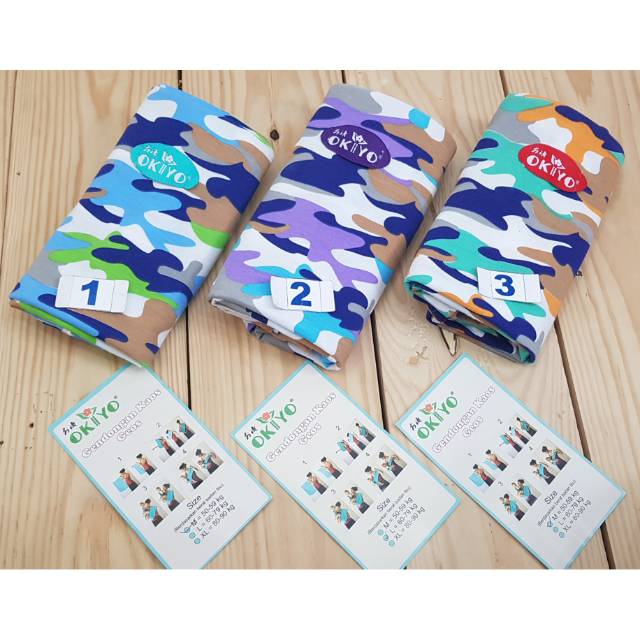 Gendongan Kaos (Geos) Okiyo MOTIF Army (Loreng)/ Kain Gendong Bayi Instant Motif / Cukin Instant