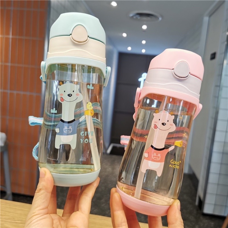 Botol Minum Sedotan Anak Sekolah 480ml Tali Gantung Tritan BPA Free