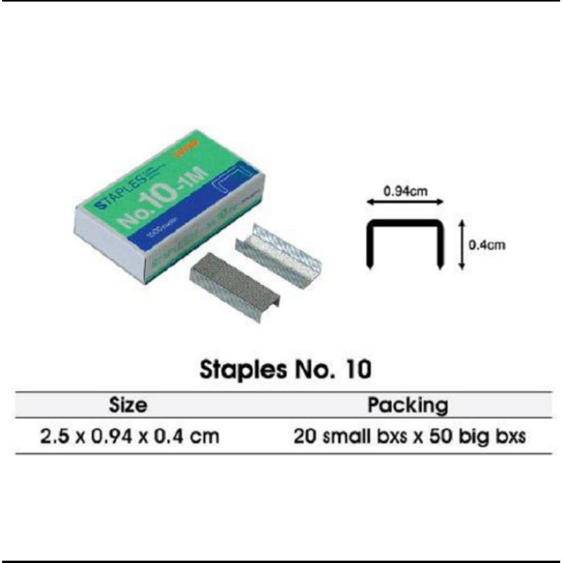 isi steples keci no 10 / M 1 , 1 kotak kecil isi 1000 pc steples