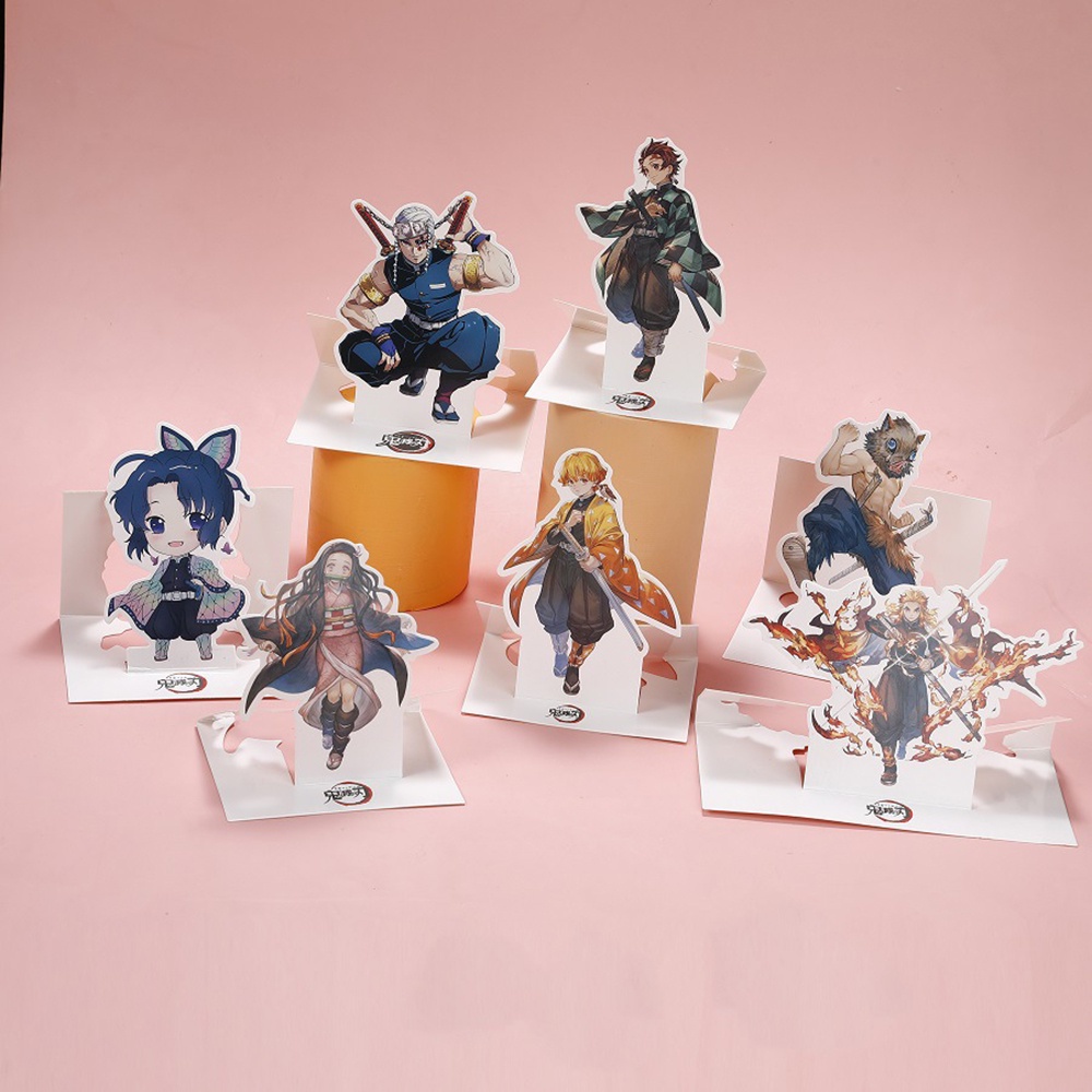 Needway  Kimetsu No Yaiba Paper Card Giyuu Desktop Stand Anime Demon Slayer Kamado Tanjirou Nezuko Action Figures Inosuke Zenitsu Standing Plates