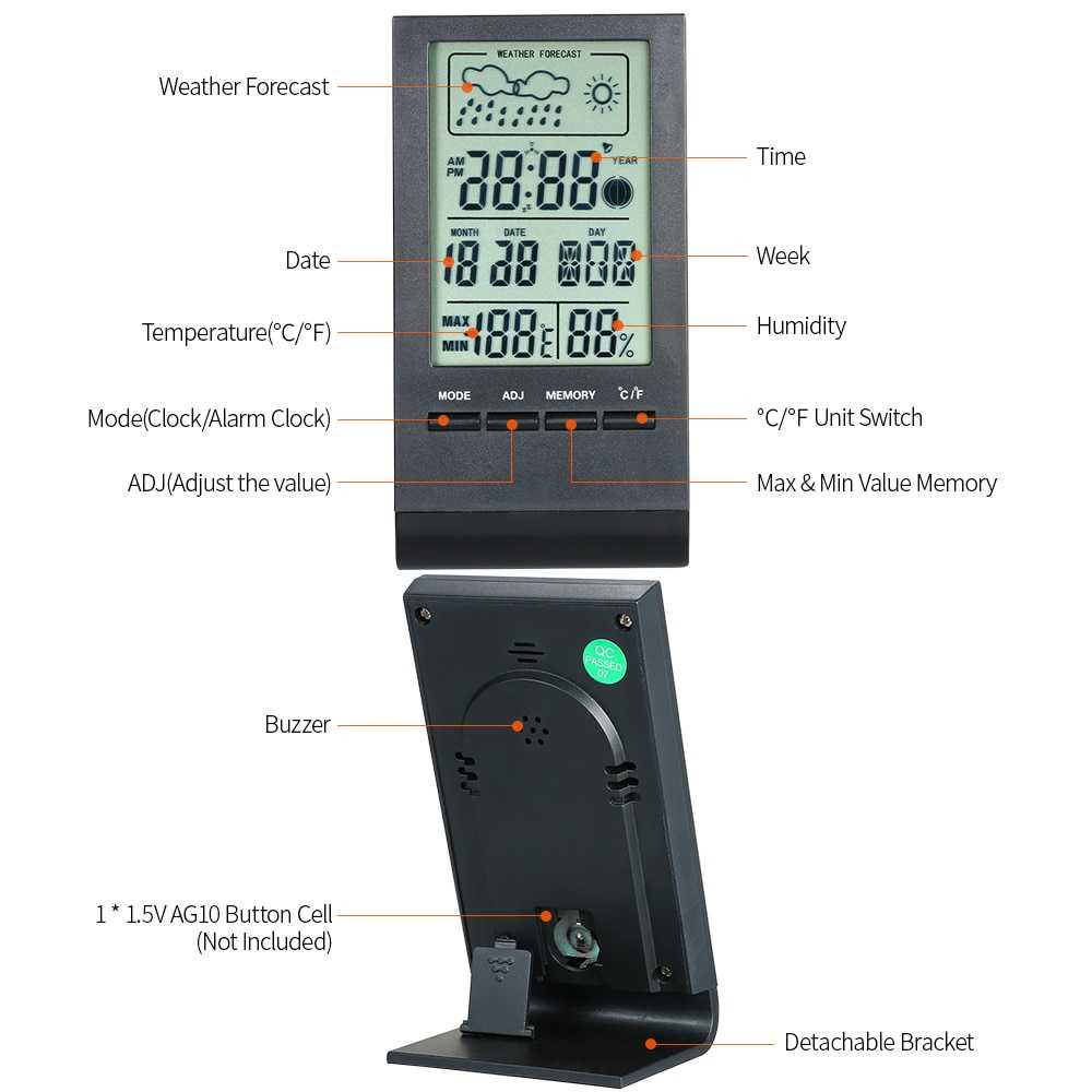 Jam meja digital plus kalender termometer Hygrometer prakiraan cuaca cocok untuk meja kantor exclusive KKMOON Jam Mini Digital Thermometer Hygrometer Weather Station - CX220 Multifunctional LCD Large Screen Electronic Digital Thermometer Hygrometer Clock