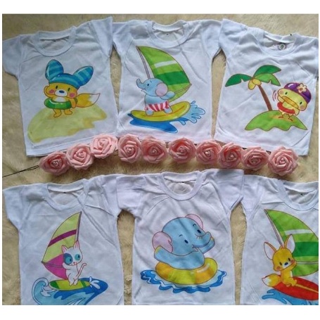 3 Pcs Atau  6 Pcs Kaos OBLONG Bayi Setali Harian Motif Karakter PUTIH Dan WARNA