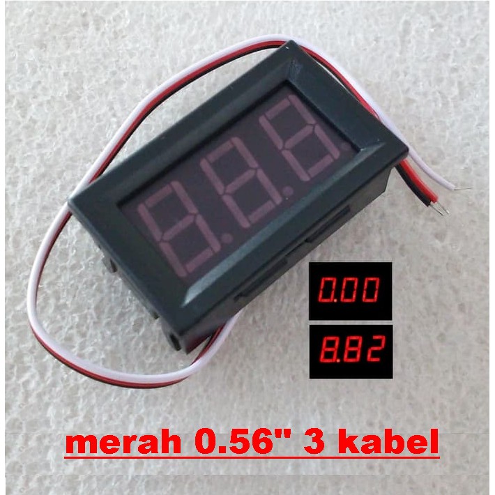 Voltmeter Digital 3 Kabel 0.56 Inch Merah