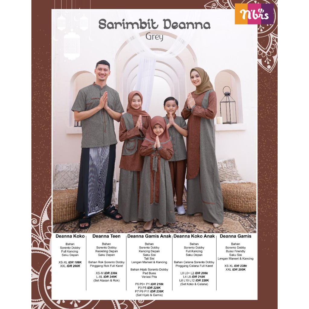 Nibras Sarimbit Deanna Grey Bahan Sorento Dobby Sarimbit Keluarga Baju Couple Seragam Lebaran Kompak