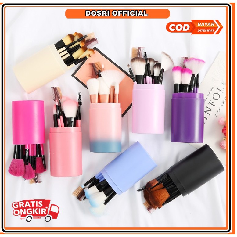 (BISA COD) Kuas Tabung Alat Make Up Kosmetik 12 Pcs Brush 12 Set In Tube Pro Rias Murah