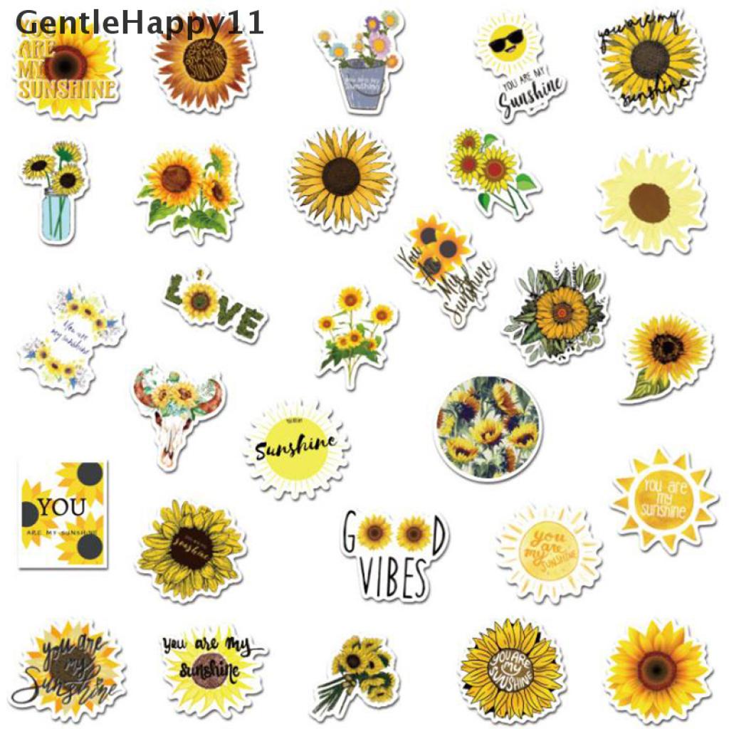 Gentlehappy 50Pcs Stiker Bunga Matahari Tulisan you are my sunshine Untuk Laptop / Skateboard / Koper