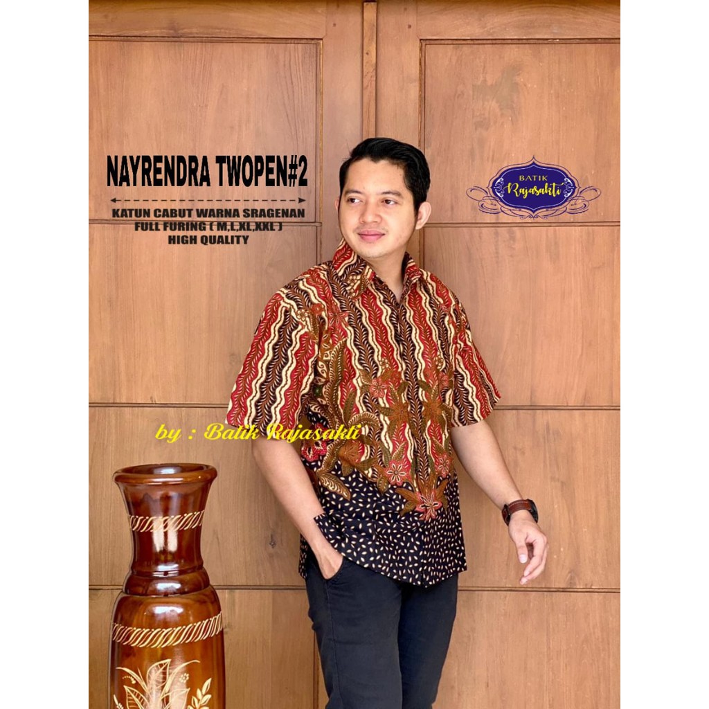 NAYRENDRA TWOPEN 2 Kemeja Batik Pria Lengan Pendek Katun Halus FULL FURING Rajasakti