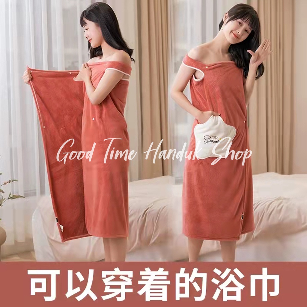 Handuk Kimono Import / Handuk Mandi Baju Dengan Kantong 110x130cm Wearable Towel Micro Bulu Handuk Mandi Dewasa