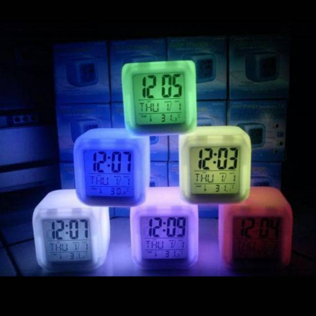 Jam moody kubus berubah 7 warna clock pengingat waktu alarm bangun tidur dekorasi ruangan