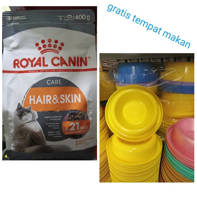 Royal Canin Hair and Skin/RC Makanan Kucing Kemasan/Repack400g GratisTempat Makan Kucing Paket Murah