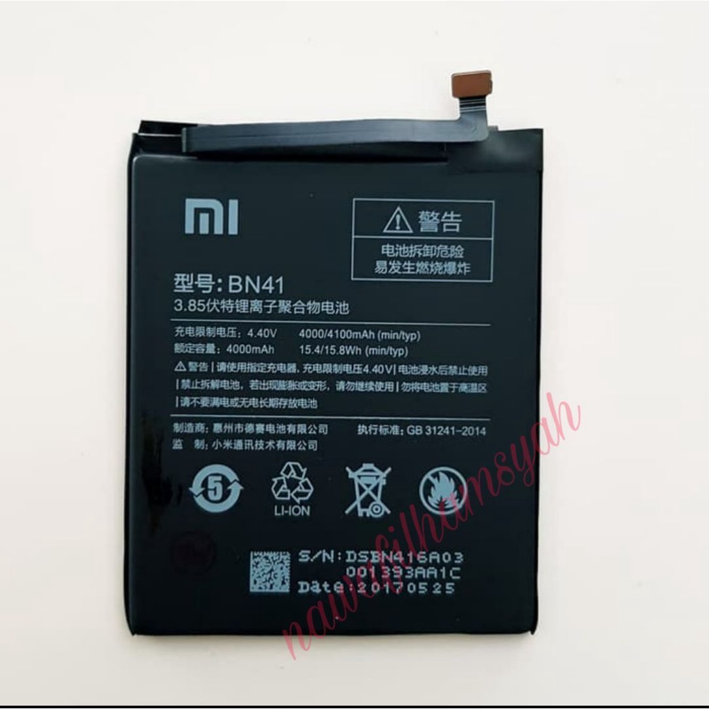 Baterai Xiaomi Redmi Note 4 Original BN41 Batre Batrai Xiaumi Xiomi