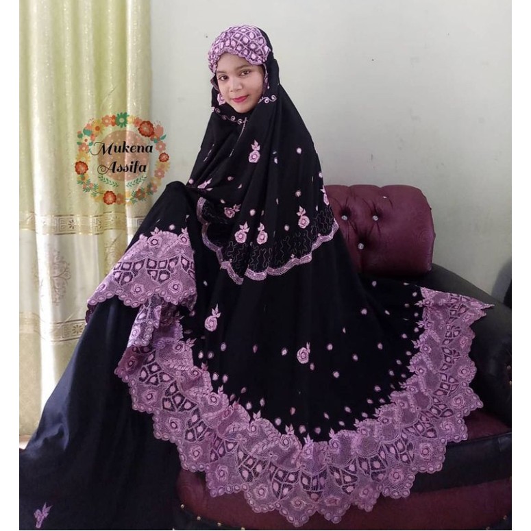 Mukena bordir mukena bunga keliling bukittinggi hitam pink mewah pet khadijah by mukena assifa