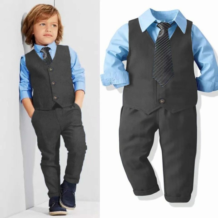 TX setelan baju celana anak laki laki rompi 6 7 8 tahun pesta natal - Abu-abu NEW 064