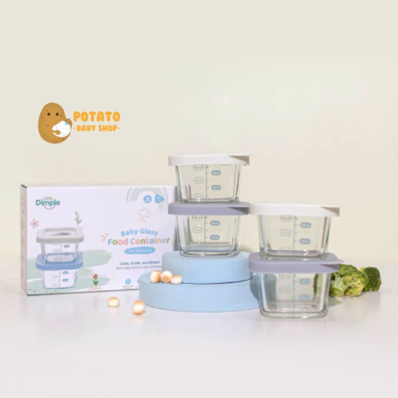 Little Dimple - Baby Food Container With Silicone Lid Set 4pcs wadah kaca