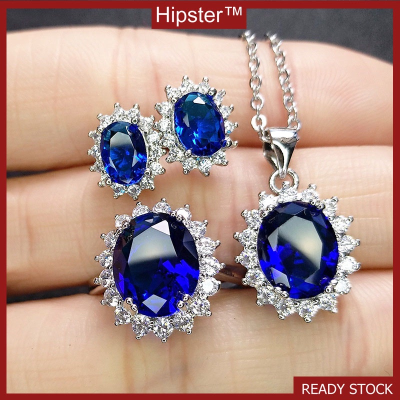 New Hot Sale Blue Crystal Jewelry Set Full Diamond SUNFLOWER Ornament Set