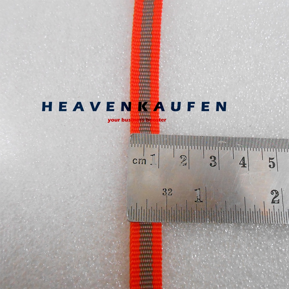 Webbing Lanyard Lebar 1 cm Warna Orange Strip Siilver Meteran