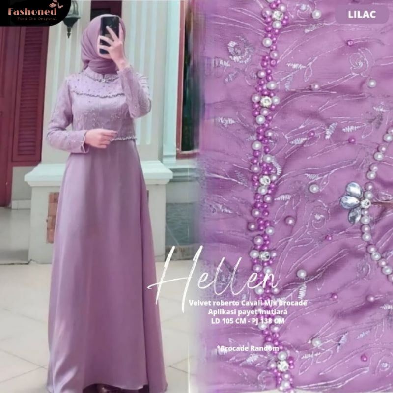 Gamis Hellen Dress Pesta Muslimah Belle Maxy Dress Kondangan Brokat LD90 LD100 LD110 LD120 LD130 Sonia Dres Tille Seragaman Brukat  Remaja Warna Dusty Rose Lavender Sage Green Navy Maroon Muslim Jumbo Baju Lebaran Terbaru Murah