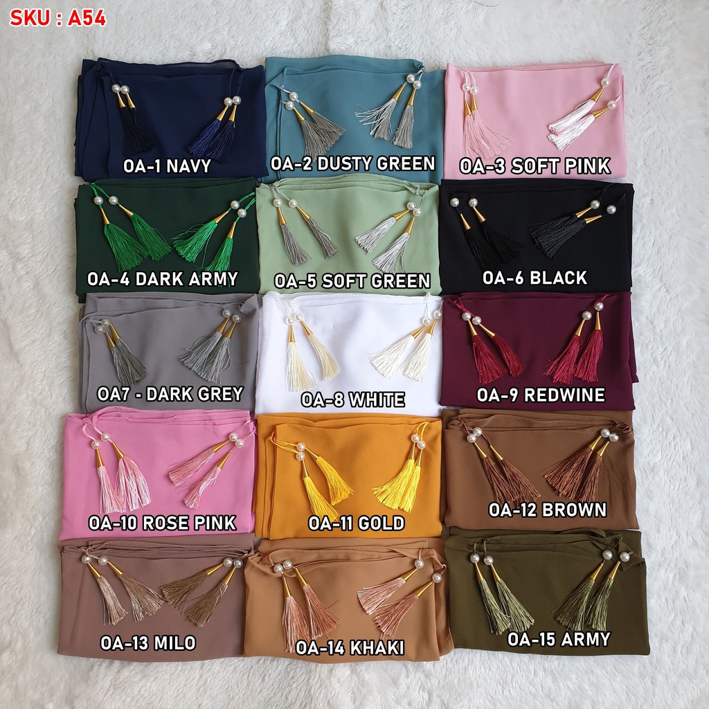 Hijab Pashmina ceruty tassel mutiara juntai heavy bubble chiffon A54 jilbab diamond babydoll