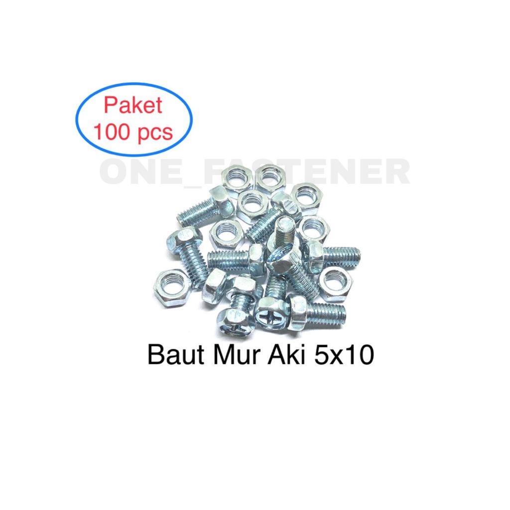 100 pcs Baut Aki Basah M5x10 plus Mur kunci 8 dwi fungsi kembang 5x10