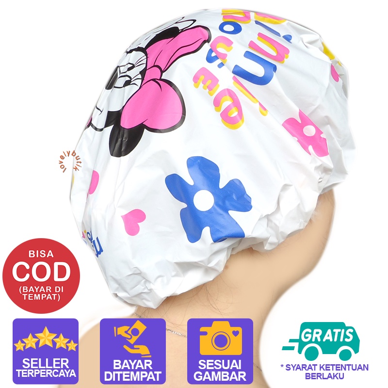 Lovelybutik - Shower Cap Penutup Rambut Mandi Plastik Waterproof Karakter Lucu Murah