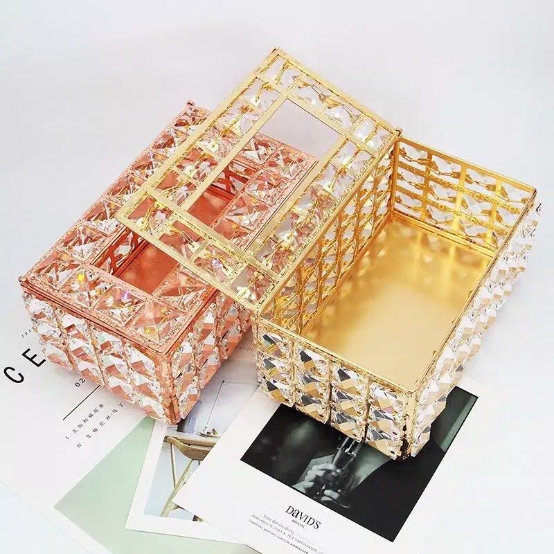 TEMPAT TISU SWAROVSKI EMAS CANTIK CRYSTAL TISSUE BOX BLING / TEMPAT TISU KACA ELEGANT / Kotak Tissue Kristal / Kotak Tisu Kristal