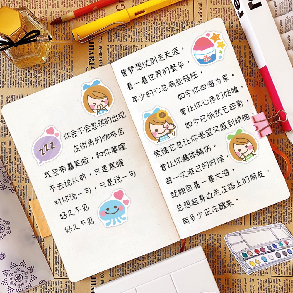 Kawaii gadis kecil stiker kartun jamur kecil keren bunga tanaman buah musim panas hipster tangan Buk