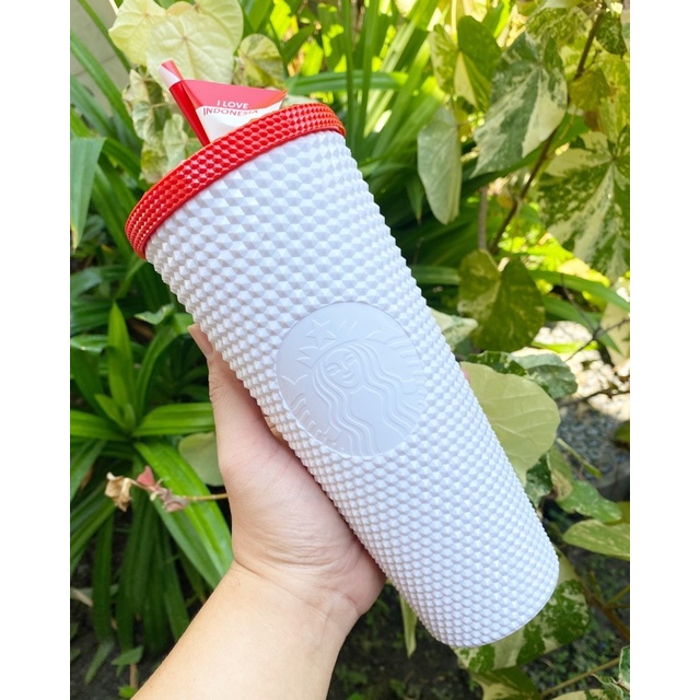 Starbucks Independence white Studded bling blink Coldcup Tumbler