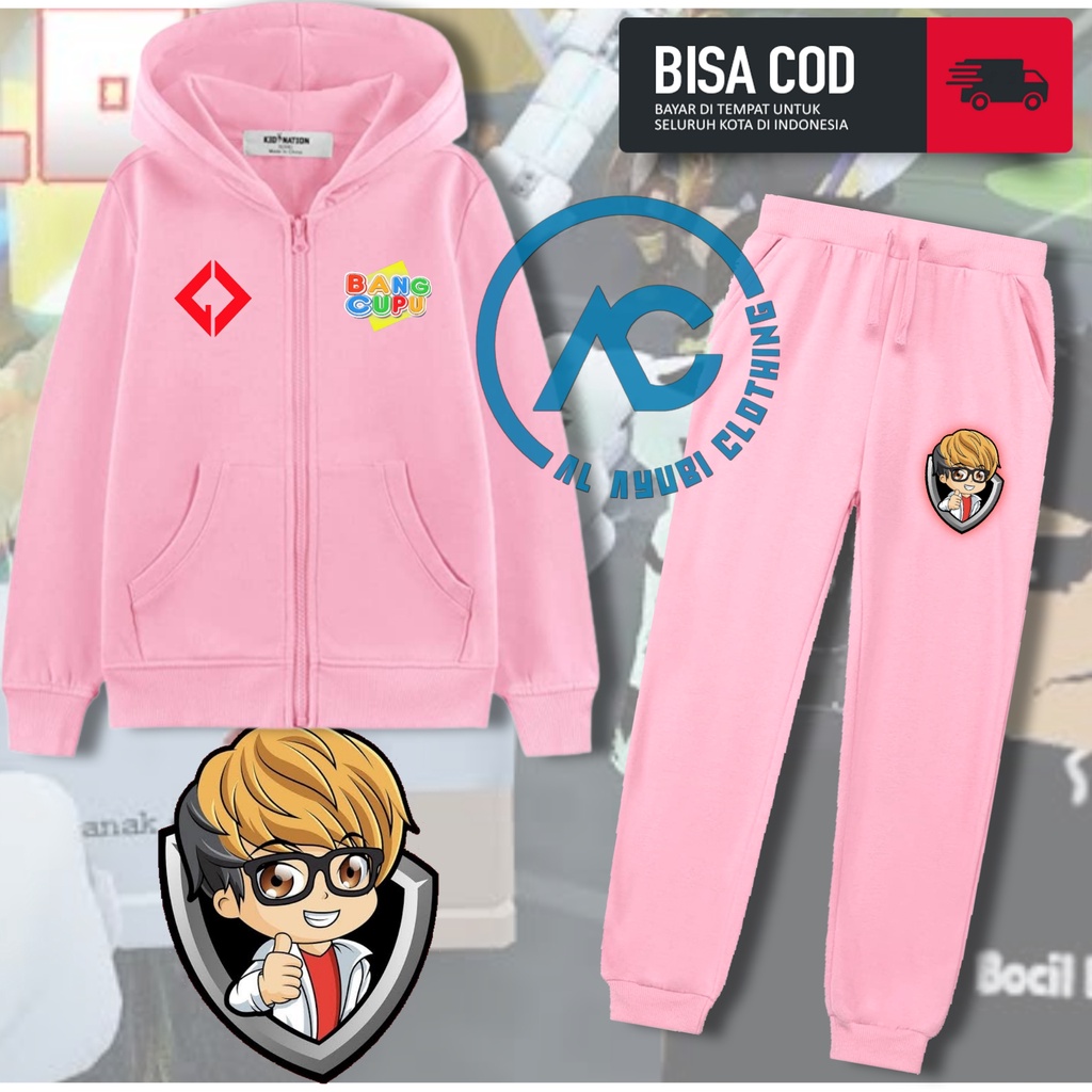 Setelan Hoodie Zipper & Jogger Anak Mikocil Bang Cupu Gamer Cupu