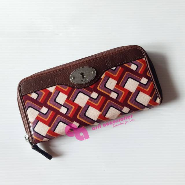 Preloved Fossil KeyPer Zip Around Long Wallet Dompet Pattern