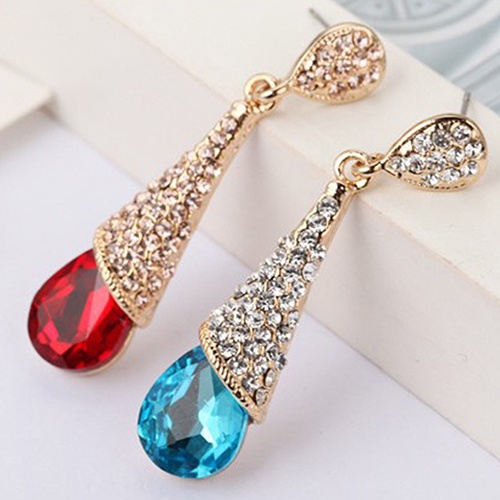 Hu Hu Hu Hu Hu Alat Bantu Pasang Kacamata♡ Anting Tusuk Gantung Desain Tetesan Air Hias Zircon / Berlian Imitasi Untuk Wanita