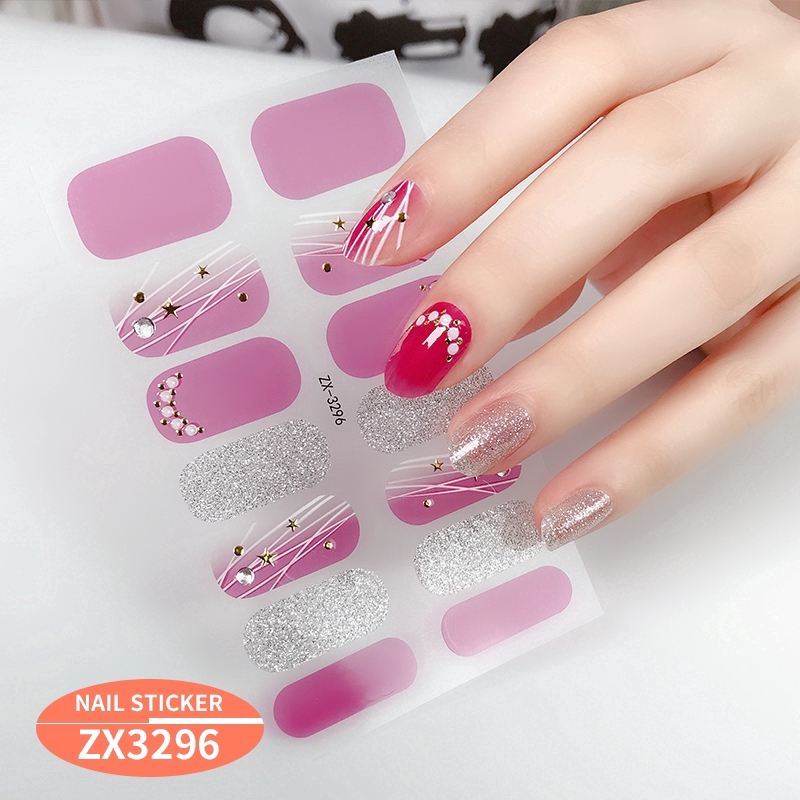 Stiker Kuku 3d Desain Berlian Mutiara Permata Warna Gradasi Laser Untuk Manicure Zx3295-3312