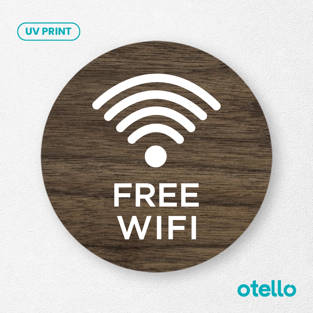 Signage Free Wifi Icon Papan Gratis Wi-Fi Area Sign Board Papan Tempel Sticker Wooden Kayu Cafe Restoran Wall Decor