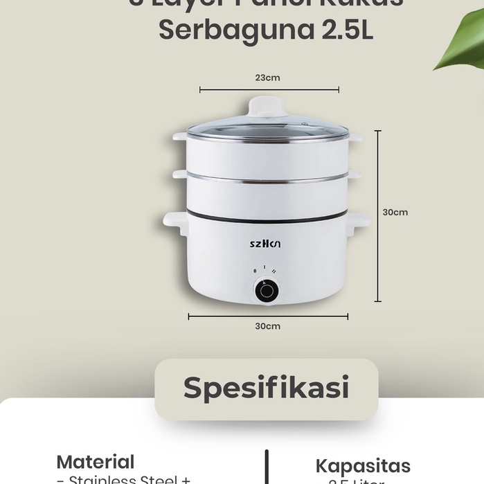 FOOD STEAMER ELECTRIC 3 LAYERS 2.5L | PANCI KUKUS LISTRIK JZ-22 - Putih