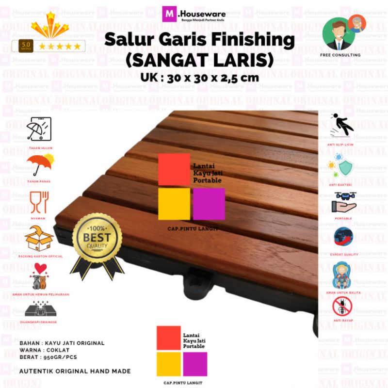 Lantai kayu jati Decking Tile bongkar pasang UK 30x30cm Motif SALUR Kecil