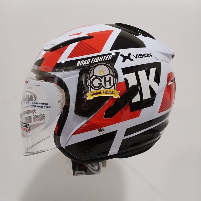 HELM HALF FACE NHK R-1 MOTIF OCTARIUM WHITE RED DOUBLE VISOR - M