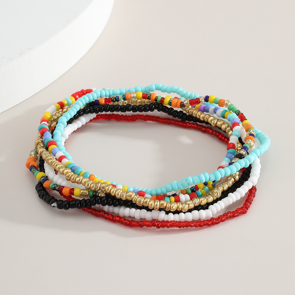 Gelang Jas Multi-layer Gaya Bohemian Baru Manik-manik Beras Sederhana Kepribadian Warna Pastoral Mencampur Dan Mencocokkan Perhiasan